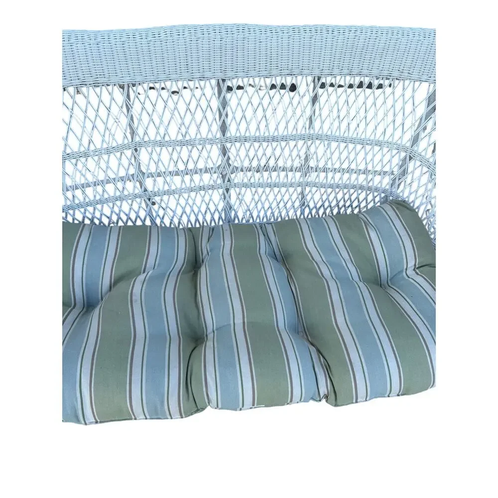Wicker Porch Swing white with Cushion green blue plastic faux woven chain metal
